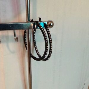 Black Double-Row Crystal Hoop Earrings